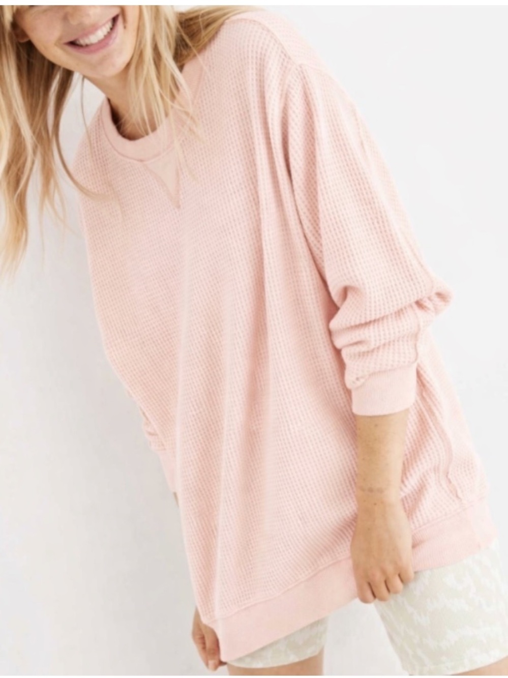 ·Aerie· Light Pink Oversized Waffle Sweatshirt Size XS